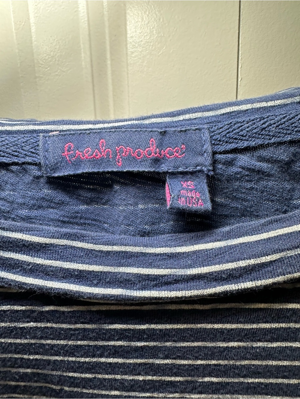 fresh produce women’s Navy & White Striped Long Sleeve Tee 100% cotton - Picture 2 of 4